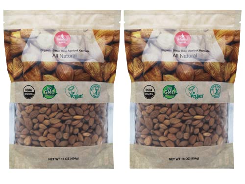 Mighty Apricot USDA Organic Bitter Apricot Kernels(1LB) 16oz (2 Pack), Natural Raw Bitter Apricot Seeds, Vegan, Non-GMO, Gluten Free, Great source of Vitamin B17 and B15