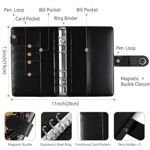 Image of SKYDUE Budget Binder, Money Saving Binder with Zipper Envelopes, Cash Envelopes and Expense Budget Sheets for Budgeting (Black Golden)