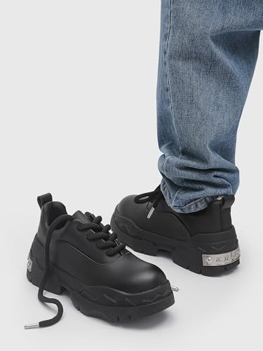 Men's Leather Platform Oxfords Round Toe Chunky Heel Lug Sole Work Dress Shoes Soft Non-Slip Business Formal Derby Casual Shoes Lace Up Platform Sneakers for Men2