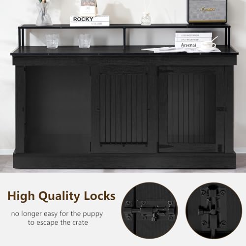 MCombo Large Dog Crate Furniture TV Stand, Wooden Pet Kennel with Double Doors, Indoor Furniture Style Dog House End Table, 1861 (Black)