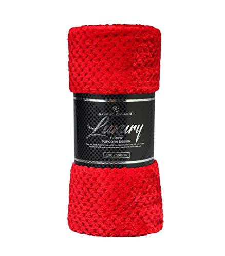 CT Popcorn Style Luxurious Throws Super Soft Warm Cosy Sofa and Bed Fleece Blankets (Red, Single [130x150cms])