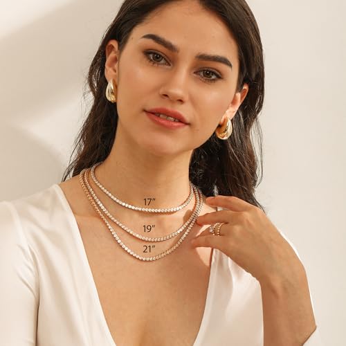 espere Round Bezel Tennis Necklace | 14K Yellow Gold Bezel Set Round CZ Chain Necklace 3 Carat | Classic Round-Cut Diamond Necklace CZ Tennis | Bridal Jewelry | Wedding Necklace | Bridal Necklace4