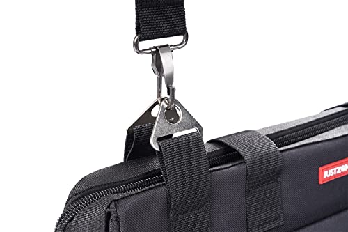 Justzon Tool Bag For Men With Wide Mouth And Waterproof Molded Base,Plastic-Padded Handle, Adjustable Shoulder Strap, Professional Electricians Construction Worker Tool Bag Organizer (L_Black) #TOP4