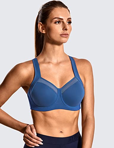 Syrokan High Impact Sports Bras For Women Underwire High Support Racerback No Bounce Workout Fitness Gym Midnight Blue 36C #TOP1