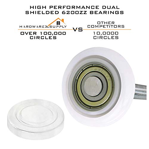 Hardwarexsupply 2" Nylon Sealed Garage Door Rollers, 6200Zz High Performance Ball Bearing (12 Pack, 4" Stem) #TOP1