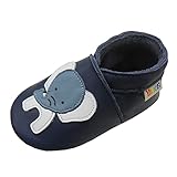 YALION Baby Weiches Leder Lauflernschuhe Kleinkinder Krabbelschuhe Hausschuhe Lederpuschen Babyschuhen mit Wildledersohlen Mehrfarbig (marineblauer Elefant, Numeric_22)