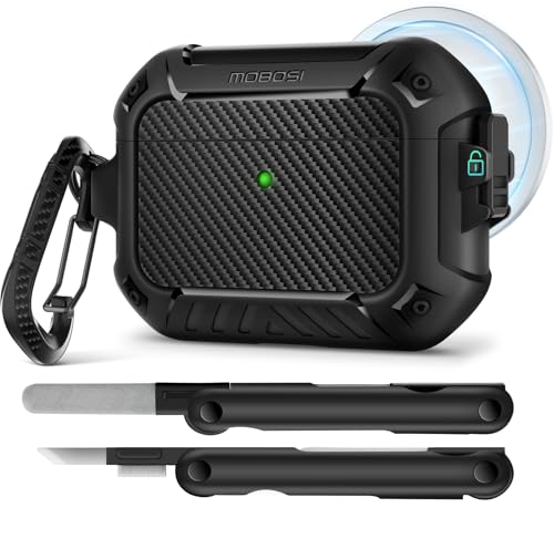 MOBOSI for AirPods Pro 3 Case, Compatible with AirPods Pro 3rd Generation Case Cover [Compatible with MagSafe] with Lock&Keychain&Cleaner Kit, Full Body Shockproof Protective Hard Shell (2025), Black