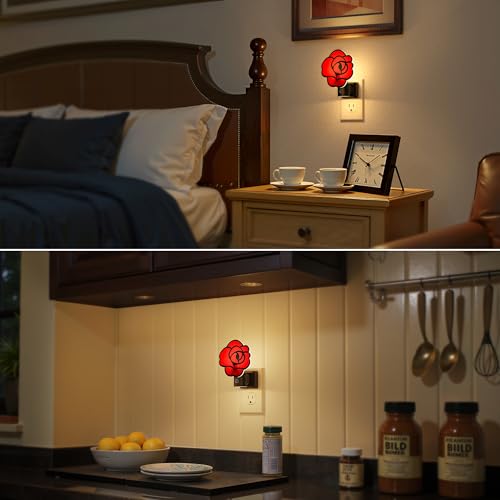 Image of Briignite Flower Night Light 1 Pack, Rose Night Lights Plug into Wall Dimmable, LED Nightlight with Dusk to Dawn Sensor, Adjustable Brightness, for Bathroom Bedroom Hallway, 3000K Warm White