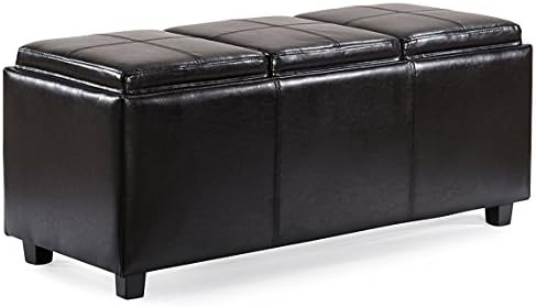JOYVEN Large PU Leather Storage Ottoman Bench with 3 Serving Trays, Black