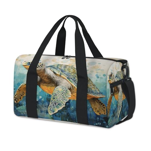 Sea Turtles Print Sports Duffle Bag for Women Men Waterproof Overnight Weekender Bag with Adjustable Strap Travel Tote Bags for Beach Yoga Work Dance Swim