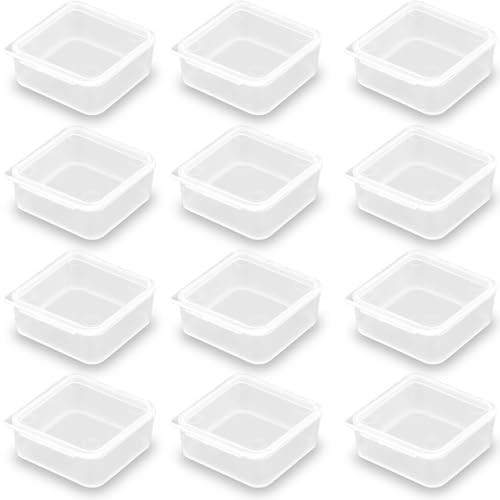 Image of Square Mini Plastic Storage Containers (1.54 x 1.54 x 0.63 inch), 12 Pack Rectangle Clear Craft Supply Case with Lids,Square Bead Organizers for Beads, Earplugs, Pins, Small Items etc