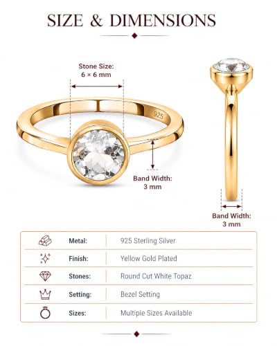 Image of 925 Sterling Silver 18K Gold Plated Birthstone 2 Ct Solitaire Natural Gemstone Ring for Women | Fine Jewelry Gift for Wife, Girlfriend, Sister, Birthday, Anniversary, Rakhi, Rakshabandhan, Valentine's