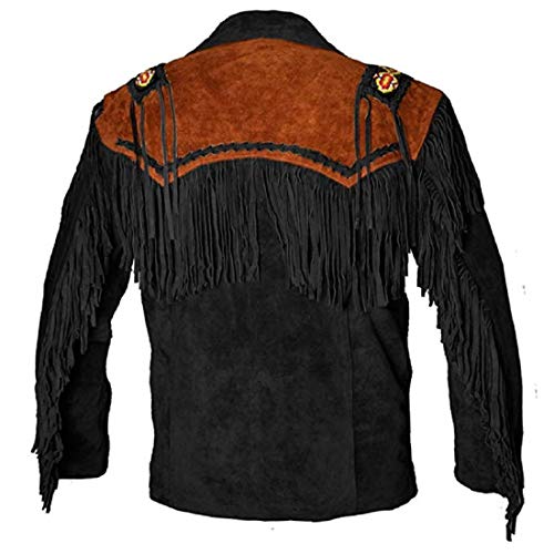 Image of LEATHERAY Western Leather Jackets for Men Cowboy Leather Jacket and Fringe Beaded Coat Suede Leather shirt