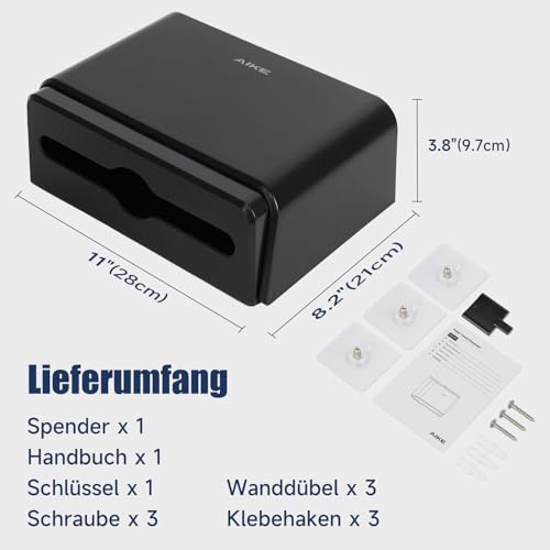 AIKE Papierhandtuchspender Wandmontiert ohne Bohren, kompatibel Z/N-Falz Für Papierfaltengröße 25,3 x 8 (cm) oder Kleiner, Handtuchspender Fasst 200 Blatt Papier