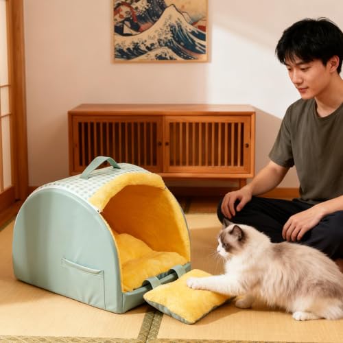 Lit grotte pour chat nid doux en peluche confortable et protégé du vent - 3