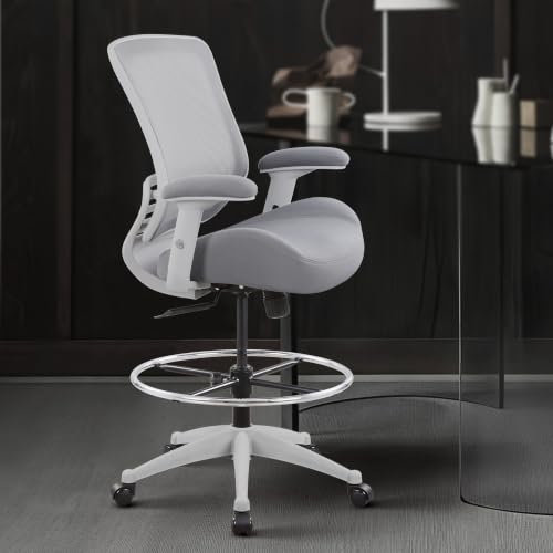 Image of BOLISS 400lbs Mid Back Mesh Ergonomic Drafting Chair Office for Adjustable Desk Wide Chair Built-in Lumbar Support Big Adjustable Foot Ring Height Adjustable Armrest (Grey)