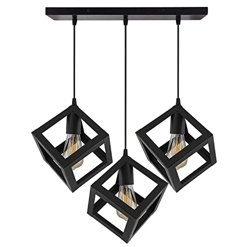 Image of Vintage Black Metallic Hanging Pendant Ceiling Lamp, for Bedroom, Living Room, Hotel, Cafe, Balcony Decor (Cube Set)