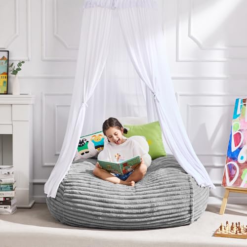 Image of Hobestluk 3FT Bean Bag Chairs Adult Bean Bag with Portable Handle Comfy Large Bean Bag Chair with Removable Cover for Living Room Bedroom or Reading Nook (Stripe Grey, 3FT)