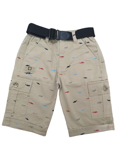 PUPPET-NXPrinted Regular Fit Cargo Shorts for Boys with Belt Closure | Kids Knee Length Capri with Multi-Pockets & Elasticated Waist Band, Stretchable Casual Wear Half Pant
