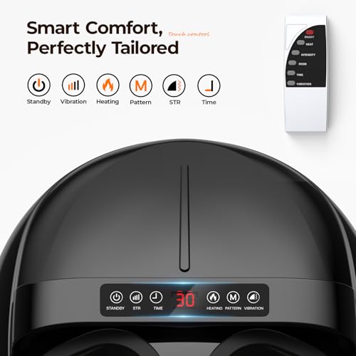 Image of HTM Foot Massager with Heat, 5 Modes & 9-Level Intensity & 3-Speed Vibration, Shiatsu Kneading & Rolling Compression, with Remote & Portable Handle, Fits Up to Men's Size 13, Gift for Women Men