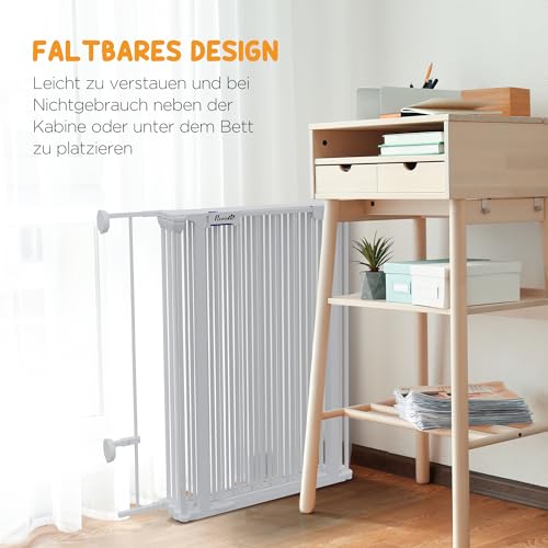 PawHut Welpenauslauf faltbar 90cm Hoch Freilaufgehege mit 6 Paneelen, Welpenlaufstall mit abschließbarer Tür, Hundelaufstall für drinnen und draußen, für mittelgroße Hunde, 123 x 102 x 90 cm, Weiß