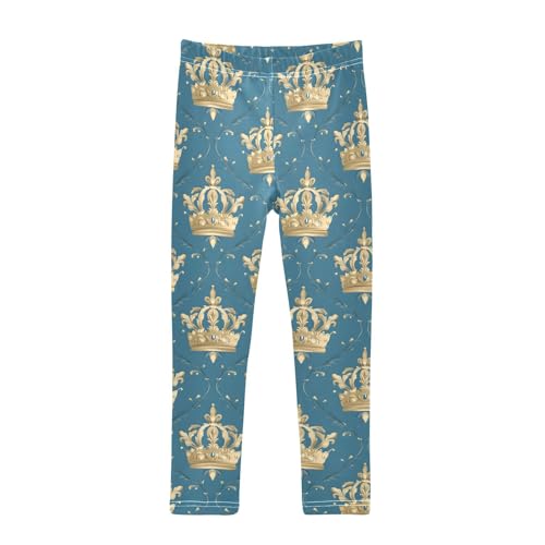 Crown Pattern Girls Leggings Ultra Soft Compression Yoga Gym Pants for Kids 4-10T