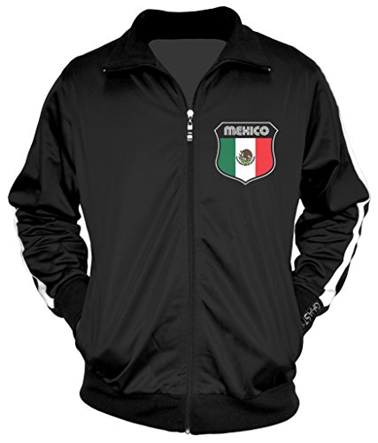 Amdesco Men's Mexican Pride, Mexico Track Jacket, Black w/One Stripe Small