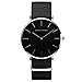 Produktbild Damen Uhren, Allskid Minimalistischer Stil Schwarz Dial Nylon Uhrenarmband Elegant Quarz Student Armbanduhr Women Watches (36mm, Schwarz+Silber)