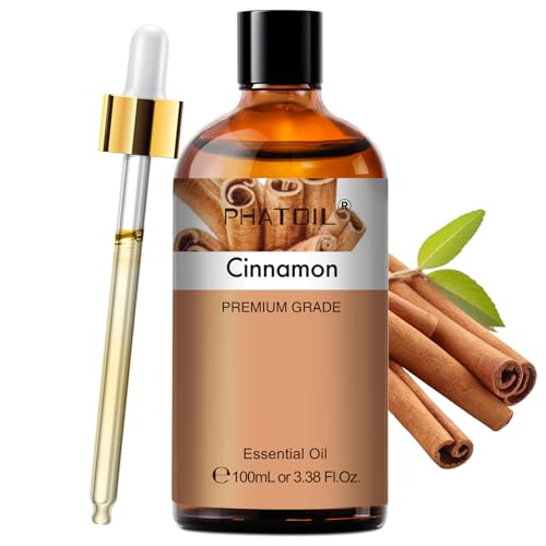 PHATOIL Cinnamon Essential Oil - Pure Essential Oil for Aromatherapy Home Cleaning Skin Care and Home Freshening DIY Candle & Soap Making 3.38 Fl Oz