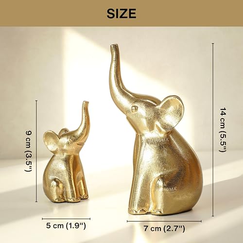 Image of BEHOMA Aluminium Elephant Set of 2 Decorative | Elegant Modern Tabletop Art for Living Room, Office, Bedroom, Shelf Display | Home Decor Accent (Large + Medium)