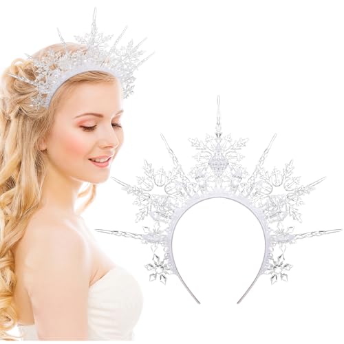 Suncalla Christmas Queen Crown Winter Snowflake Crystal Headband for Halloween Crowns Bride Women Quinceanera Headpieces Prom Party Princess Dress up Costume Christmas Hair Accessories