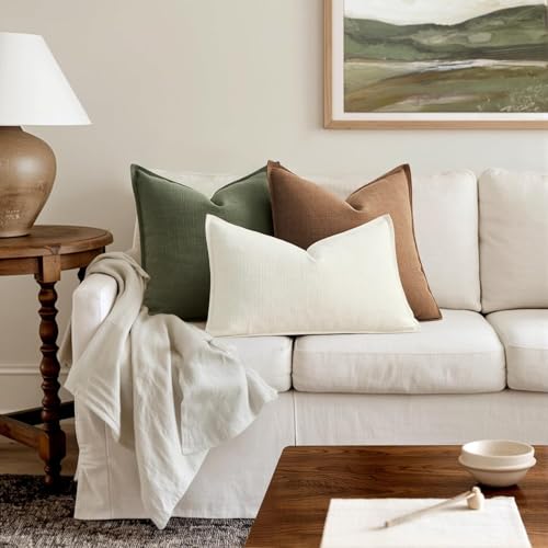 Image of MIULEE Pack of 2 Thick Textured Couch Throw Pillow Covers 18x18, Brown Decorative Pillow Covers, Neutral Linen Cushion Cases for Sofa Bed Living Room Modern Farmhouse Home Decor, No Filling