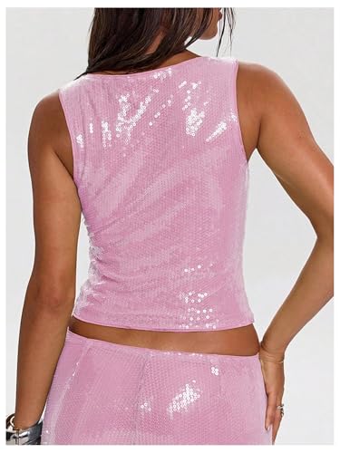 MakeMeChic Women's Sequin Sparkly Tank Crew Neck Sleeveless Party Crop Tops Clubwear3