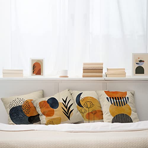 FBCOO Boho Abstract Modern Art Decorative 16 x 16 Throw Pillow Cover Set of 4, Minimalist Geometric Bohemian Sun Moon Decoration, Botanical Plant Square Pillowcase Cushion Case Sofa Couch Home Decor FBCOO Boho Abstract Modern Art Decorative 16 x 16 Throw Pillow Cover Set of 4, Minimalist Geometric Bohemian Sun Moon Decoration, Botanical Plant Square Pillowcase Cushion Case Sofa Couch Home Decor