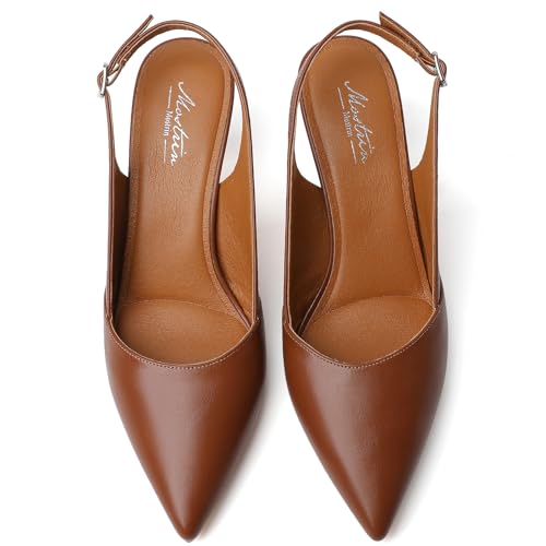 Image of Mostrin Kitten Heels for Women Slingback Pointed Closed Toe Heels Women's Pumps Shoes for Wedding, Party, Commuting