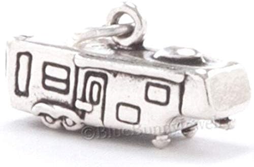 3D Travel Trailer RV 5TH Wheel Camper Charm Pendant Solid 925 Sterling Silver - Jewelry Making DIY Crafting Charm Beads for Bracelets