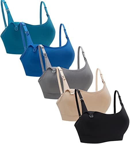 Image of Suekaphin 5Pack Seamless Nursing Bra Women Maternity Breastfeeding Pregnancy Support Full Coverage Bralette Padded Cups