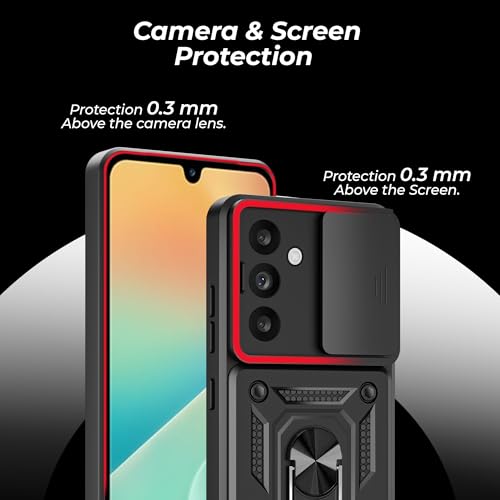 Image of A rtistque Armor Bumper Back Case Cover for Samsung Galaxy M36 5G / F36 5G | Stylish Ring Holder & Inbuilt Stand | Sliding Camera Cover | Shockproof TPU | Samsung M36 & F36 Back Cover - Black