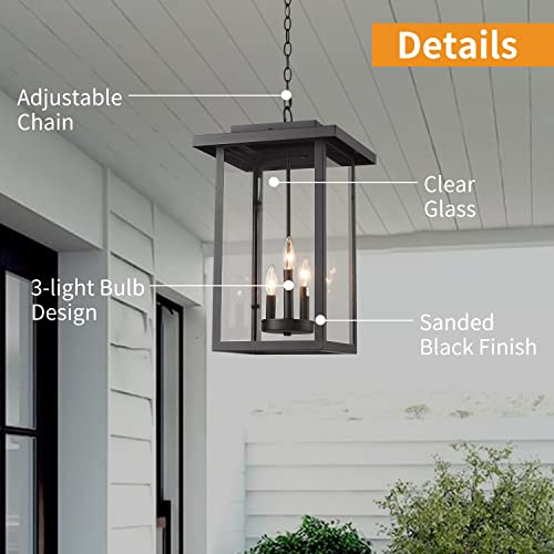 Smeike Outdoor Pendant Light Exterior Hanging Lantern, Large Outdoor Hanging Porch Light, Matte Black Finish With Clear Glass #TOP1