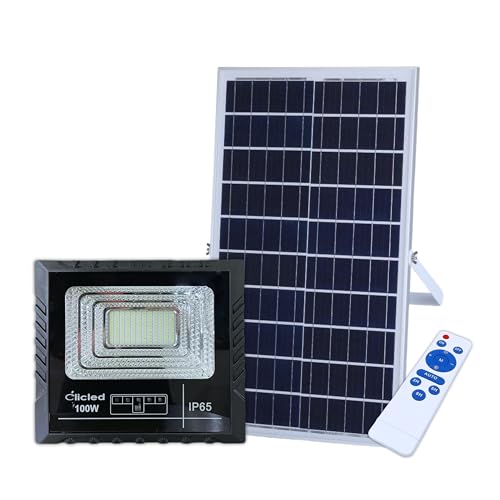 Clicled Faro Led da Esterno Con Pannello Solare 100W Indicatore Di Carica Luce Fredda Faro Solare Luci solari da Giardino Crepuscolare