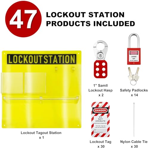 SAFBY Kit de metal para placa de estação com etiqueta de bloqueio Loto 2 Hasps, 30 etiquetas, 30 cab