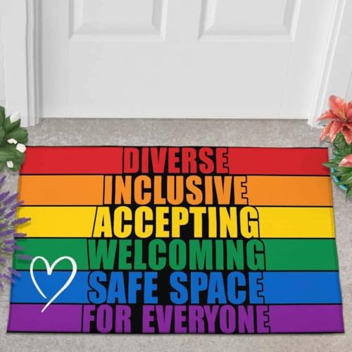 ���փ}�b�g �N���������Ɋ��}����郌�C���{�[�����z�[���f�R���[�V���� 50×80cm doormat Everyone Is Welcome Here Rainbow Equality Home Decor