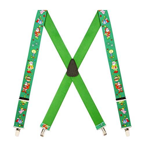 SuspenderStore Men's Santa on Green Suspenders - 1.5 Inch Wide Clip SuspenderStore Men's Santa on Green Suspenders - 1.5 Inch Wide Clip