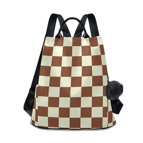 Sac à dos marron damier avec plusieurs poches pour femme active