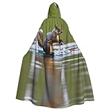 YYHHAOFA Halloween Erwachsene Kapuzenumhang für Partys und Cosplay-Events Wasserski Fuchs Eichhörnchen gedruckt