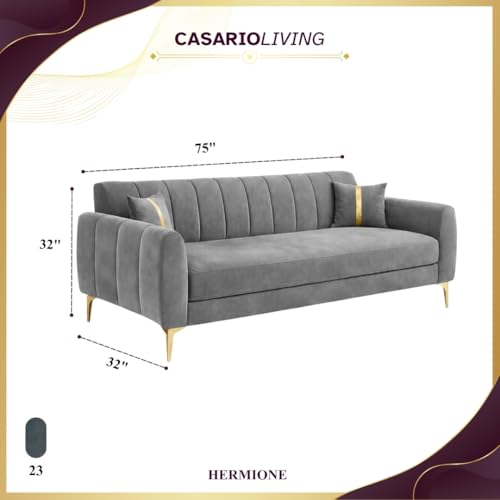 Image of Hermione Luxe Velvet-Suede Fabric 3 Seater Sofa | Comfortable Seating | Modern Sofa for Living Room - Dark Gray