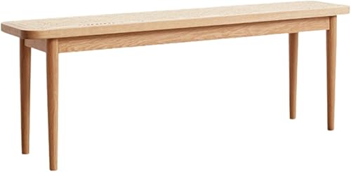 Hymus Banco 100% de madera de roble macizo, banco de interior tejido de ratán para entrada, comedor, dormitorio, calidad premium (natural, 47.24