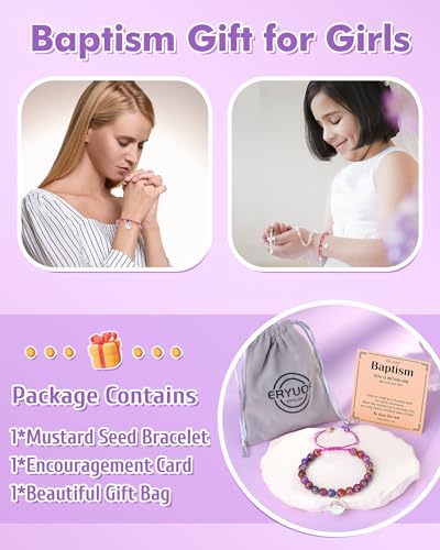 Image of Eryuor Silver /Gold Move Mountains-Mustard Seed Bracelet Baptism Gifts for Girl Catholic Christening Religious Christian Easter Gifts for Girls