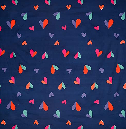 Image of Glace Cotton Double Bedsheet 90x90 Inches with 2 Pillow Covers - Dark Blue Heart Printed Sheet for Bed - Soft Flat Bed Cover Set for Kids Girls Room Hostel Dorm - Blue Heart