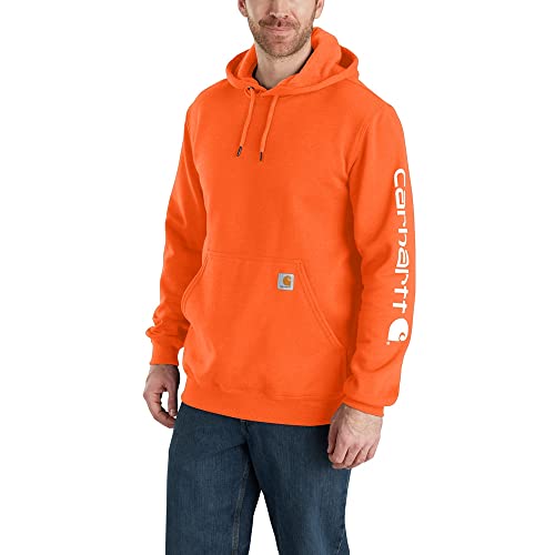 Carhartt Midweight Signature Sleeve Logo Hooded Sweatshirt for Men - Durable Poly-fleece Blend Fabrication Brite Orange SM (Reg) One Size